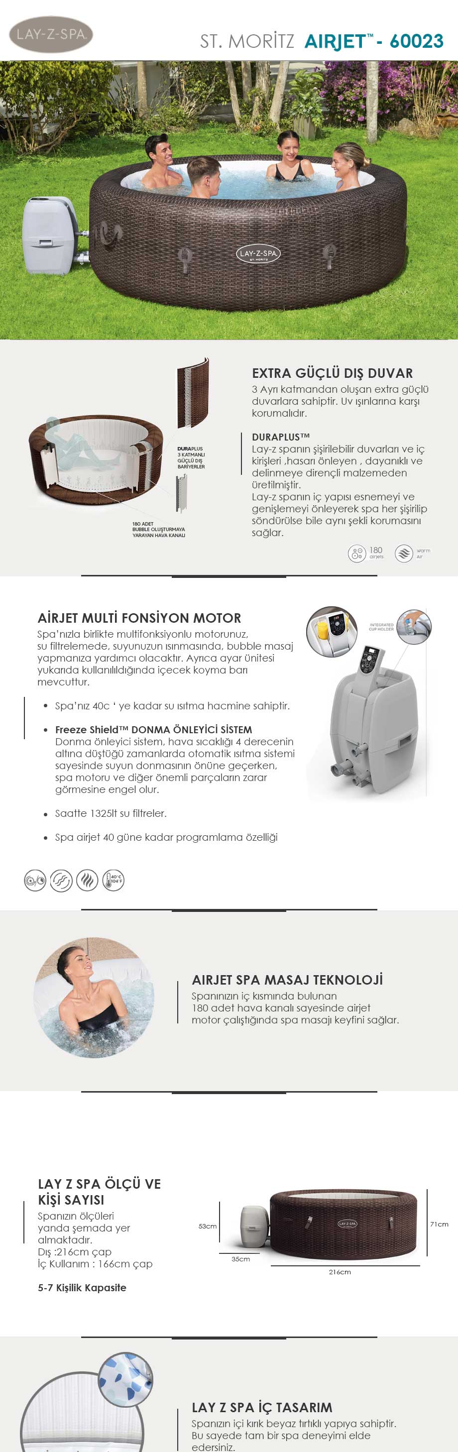 Bestway Lay Z Spa St Mortiz Airjet 60023 <p>Dış:216cm İç:166cm çap</p>