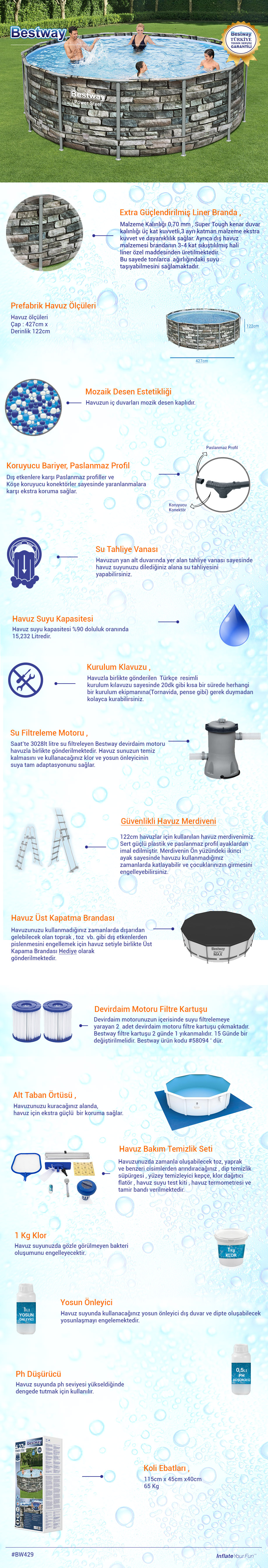 Prefabrik Havuz Seti BW448 56993 <p>427cm x 122cm</p> 2 Prefabrik Havuz Seti BW448 56993 <p>427cm x 122cm</p>