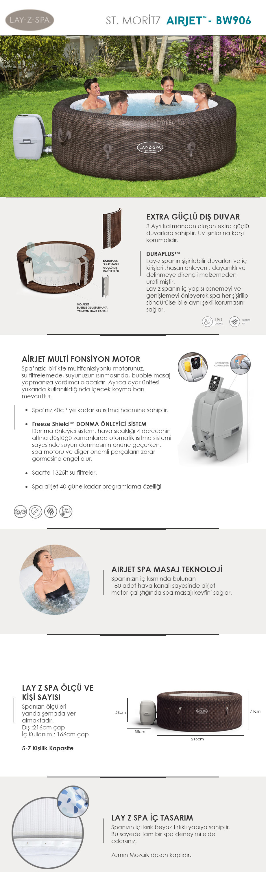 Lay z spa Jakuzi St.Moritz AirJet Set Bw906 60023 <p>Dış:216cm İç:166cm çap</p>