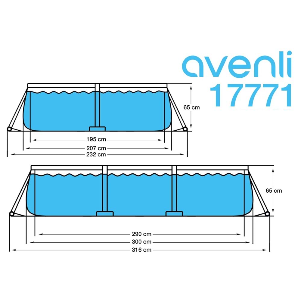 Dikdörtgen Prefabrik Havuz 300 cm x 207 cm x 66 cm (Gri) 17771