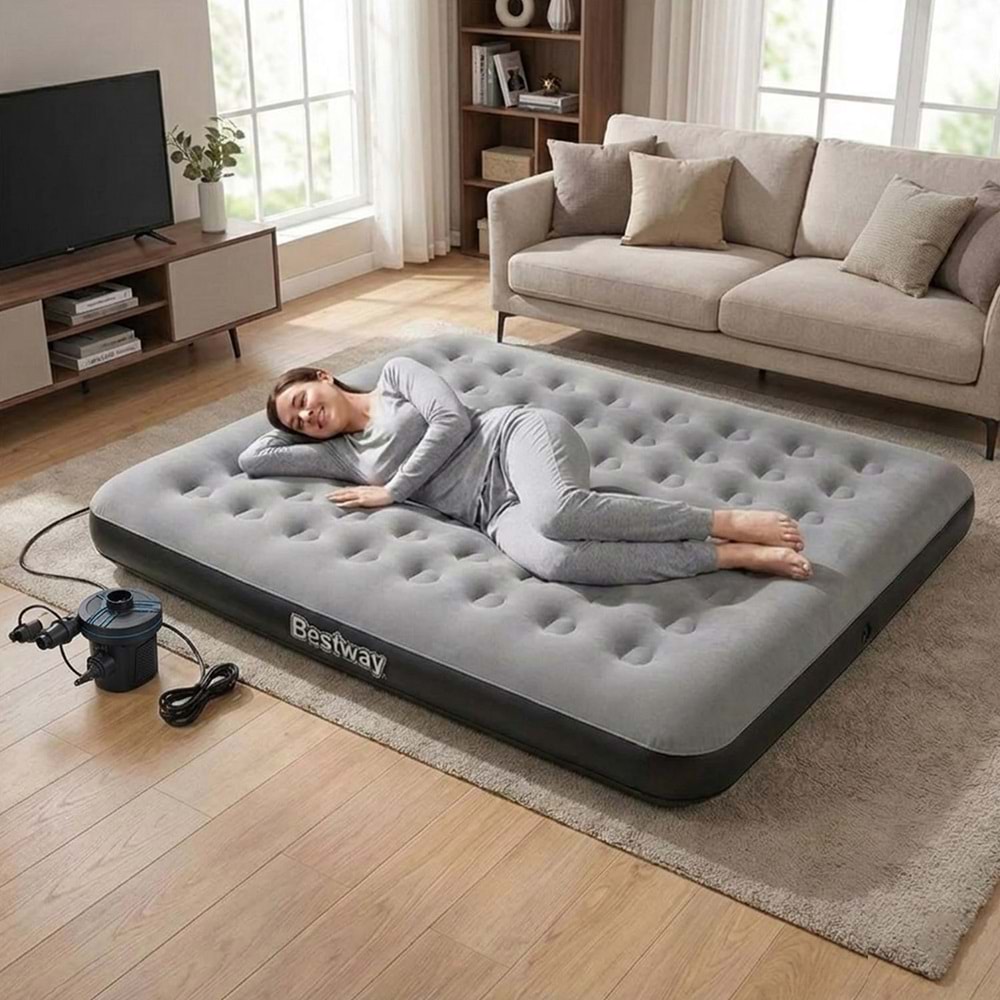 Bestway Ultra King 3 Kişilik Şişme Yatak ve Elektrikli Pompa 203x183x22cm 671HC BW147