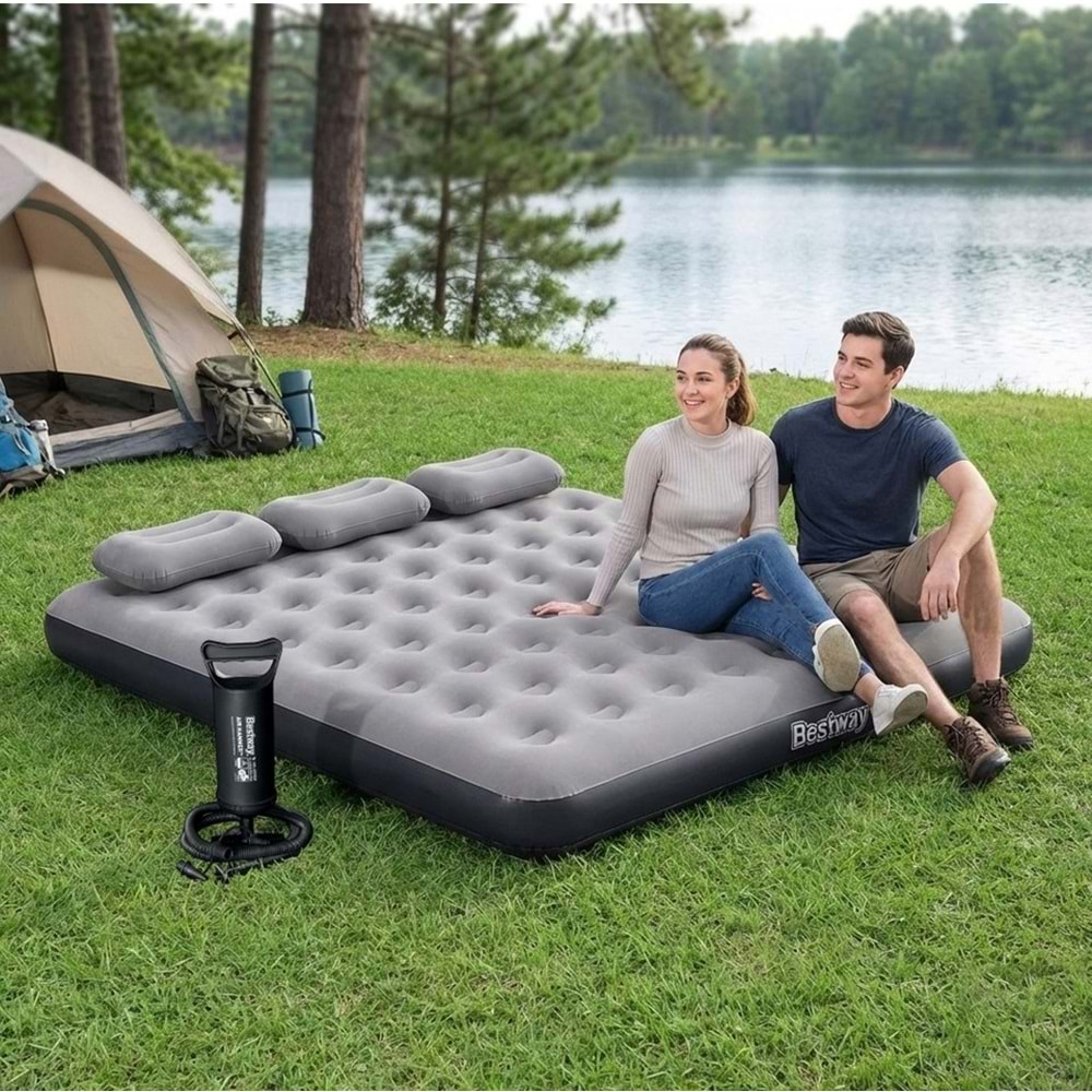 Bestway Ultra King 3 Kişilik Şişme Yatak, El pompası ve Yastık 203x183x22cm 671HC BW149