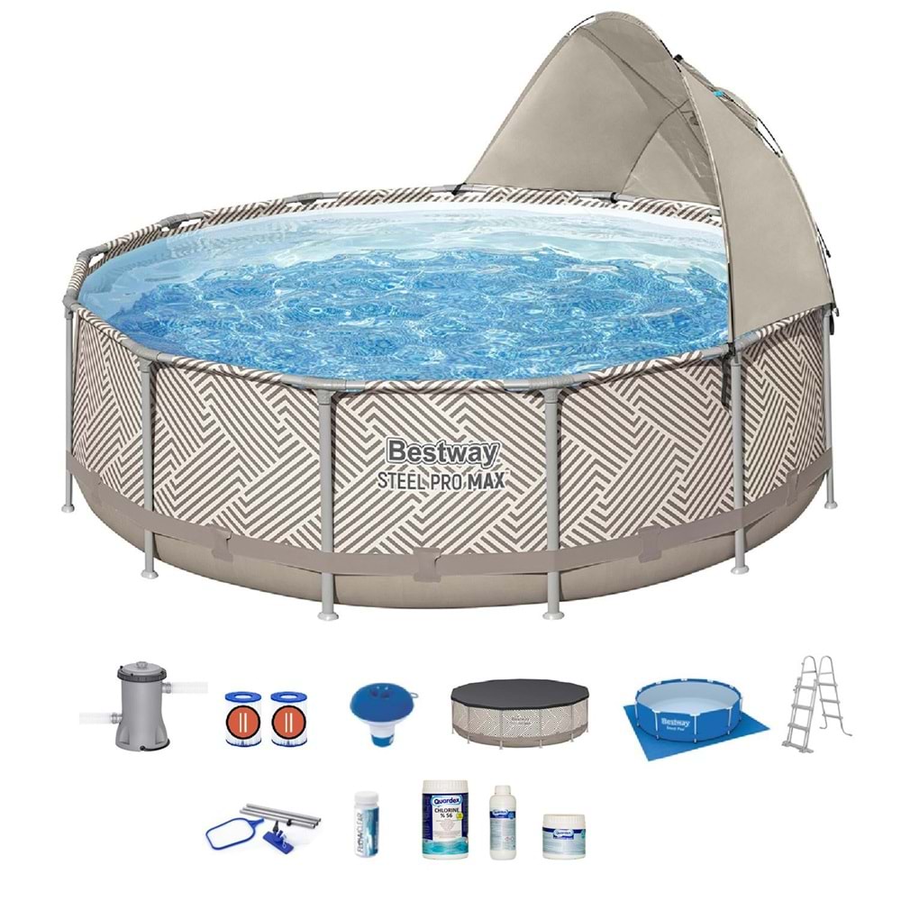 Bestway Büyük Yuvarlak Gölgelikli Prefabrik Havuz Seti 396x107cm 561FY BW544