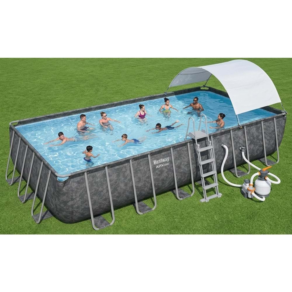Bestway APX 365 Gölgelikli Prefabrik Dikdörtgen Havuz Seti 732 cm x 366 cm x 132 cm 561KG BW587