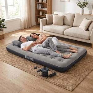 Bestway Ultra Queen 2 Kişilik Şişme Yatak + Elektrikli Pompa ve Yastık Hediyeli 191x137x22cm 671GZ BW145