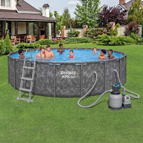 APX 365 Büyük Boy Çember Havuz 4 Mevsim Dayanıklı Çelik Özel Sistem Merdivenli ve Kum Filtreli 549 x 132 cm