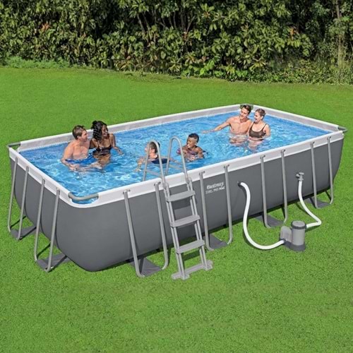Steel Pro Max Prefabrik Aile Boy Havuzu 5,49 m x 2,74 m x 1,22 m Örtülü Merdivenli Dayanıklı Set
