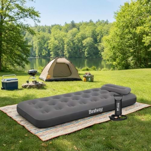Bestway Single Tek Kişilik Şişme Yatak + El Pompası ve Yastık 185x76x22cm 671GY BW142