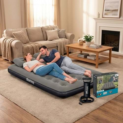Bestway Ultra Queen 2 Kişilik Şişme Yatak + El Pompası ve Yastık Hediyeli 191x137x22cm 671GZ BW146