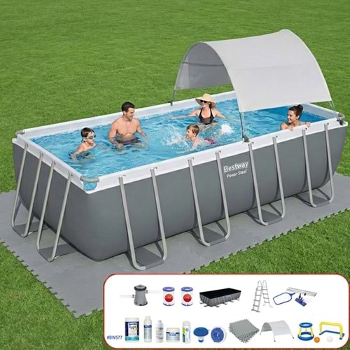 Beswtay Gölgelikli Büyük Prefabrik Full Havuz Seti 488x244x122cm 56670 BW577