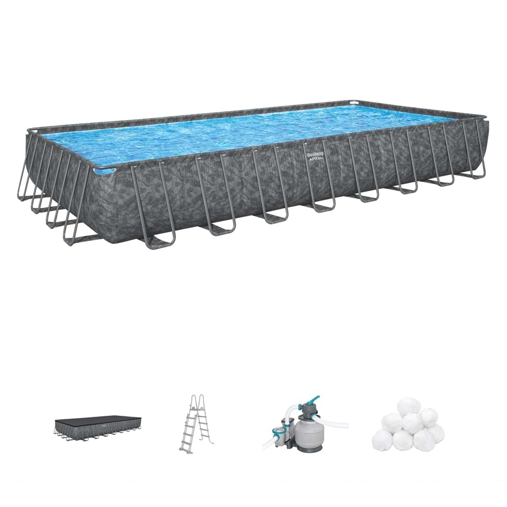 APX 365 Ultra Geniş Prefabrik Havuz Polar Shield Koruma Büyük Boy Kum Filtre Sistemli 9.56 x 4.88 m