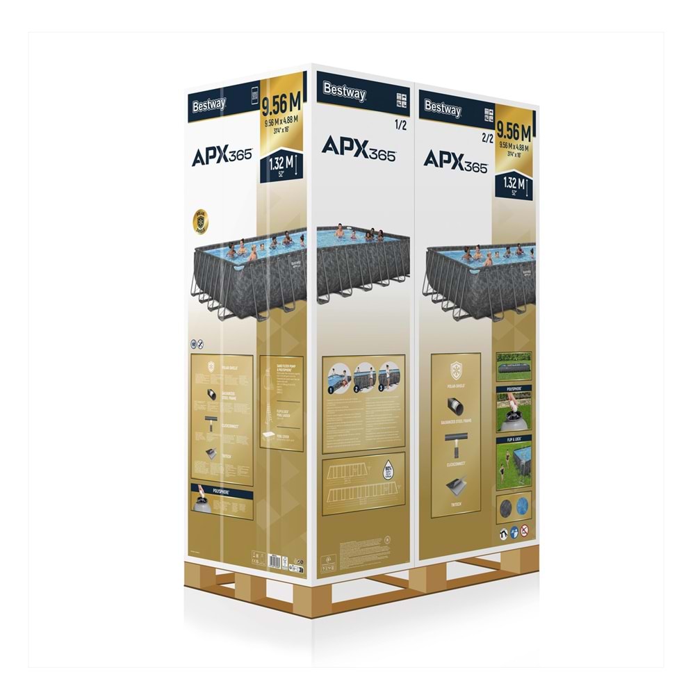 APX 365 Ultra Geniş Prefabrik Havuz Polar Shield Koruma Büyük Boy Kum Filtre Sistemli 9.56 x 4.88 m