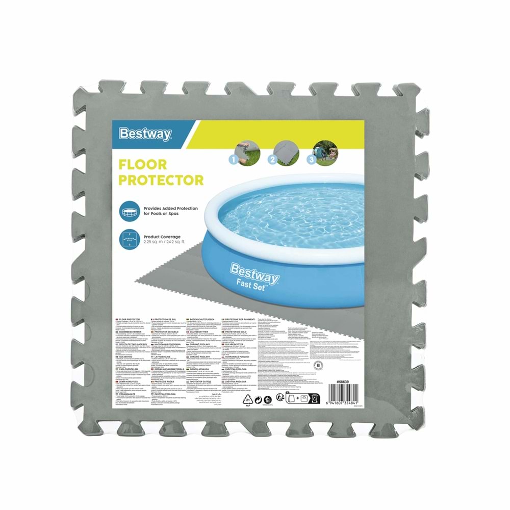 Bestway İntex Havuzlarla Uyumlu 50 cm x 50 cm Parçalı Zemin Koruyucu, 9'lu Paket 58639