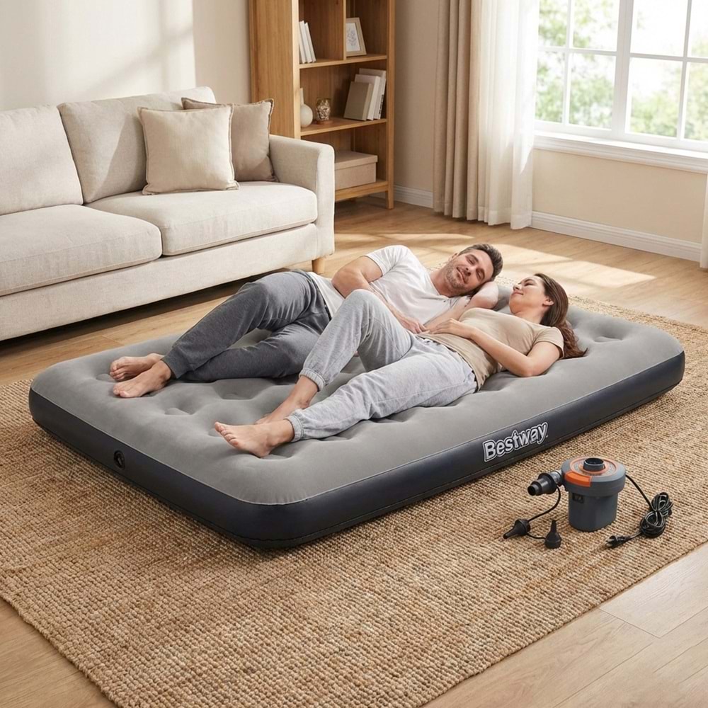 Bestway Ultra Queen 2 Kişilik Şişme Yatak + Elektrikli Pompa 191x137x22cm 671GZ BW144