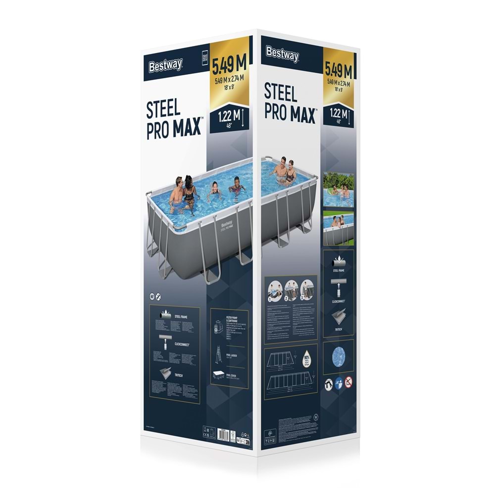 Bestway Steel Pro MAX Gölgelikli Prefabrik Havuz Seti 5,49 m x 2,74 m x 1,22 m 56465 BW590