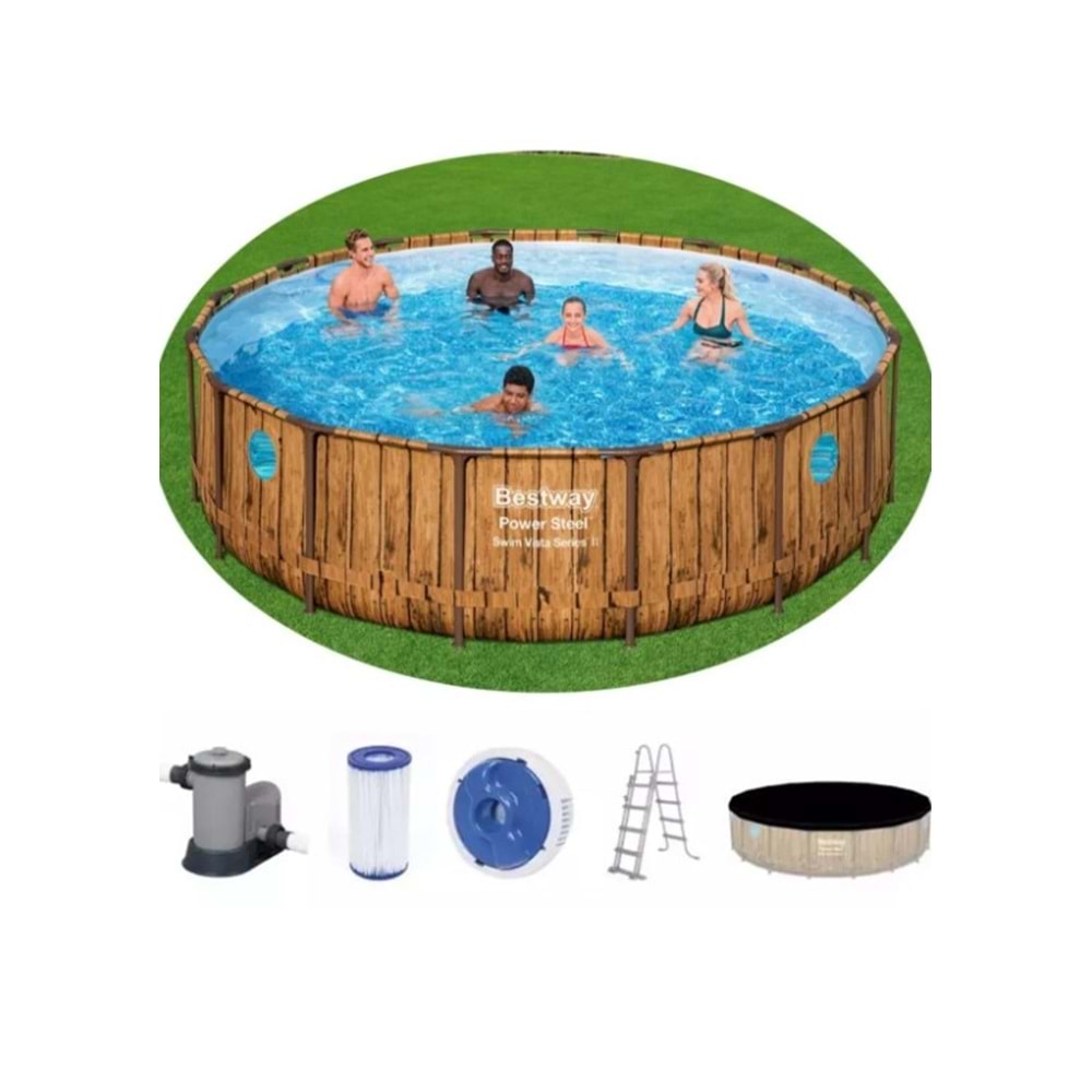 Bestway 56977 Prefabrik Aile Havuzu Rattan Desen 549x122cm Merdiven Örtü Filtre Set JTRD56977
